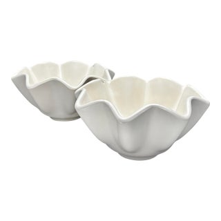 Vintage White Hull Pottery Fluted Star Serving Bowls Pair For Sale