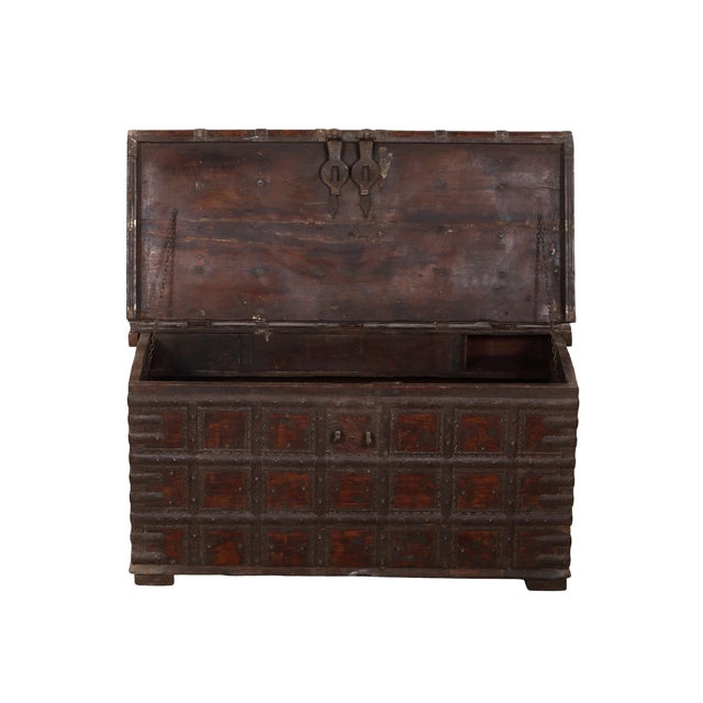 Antique Indian Teakwood and Iron Blanket Chest/Coffee Table For Sale In Santa Fe - Image 6 of 7