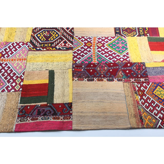 Authentic Patchwork From Vintage Tribal Kilims – Anatolian Craftsmanship for Modern Home Decor -6' 9'' X 9' 7'' For Sale - Image 10 of 13