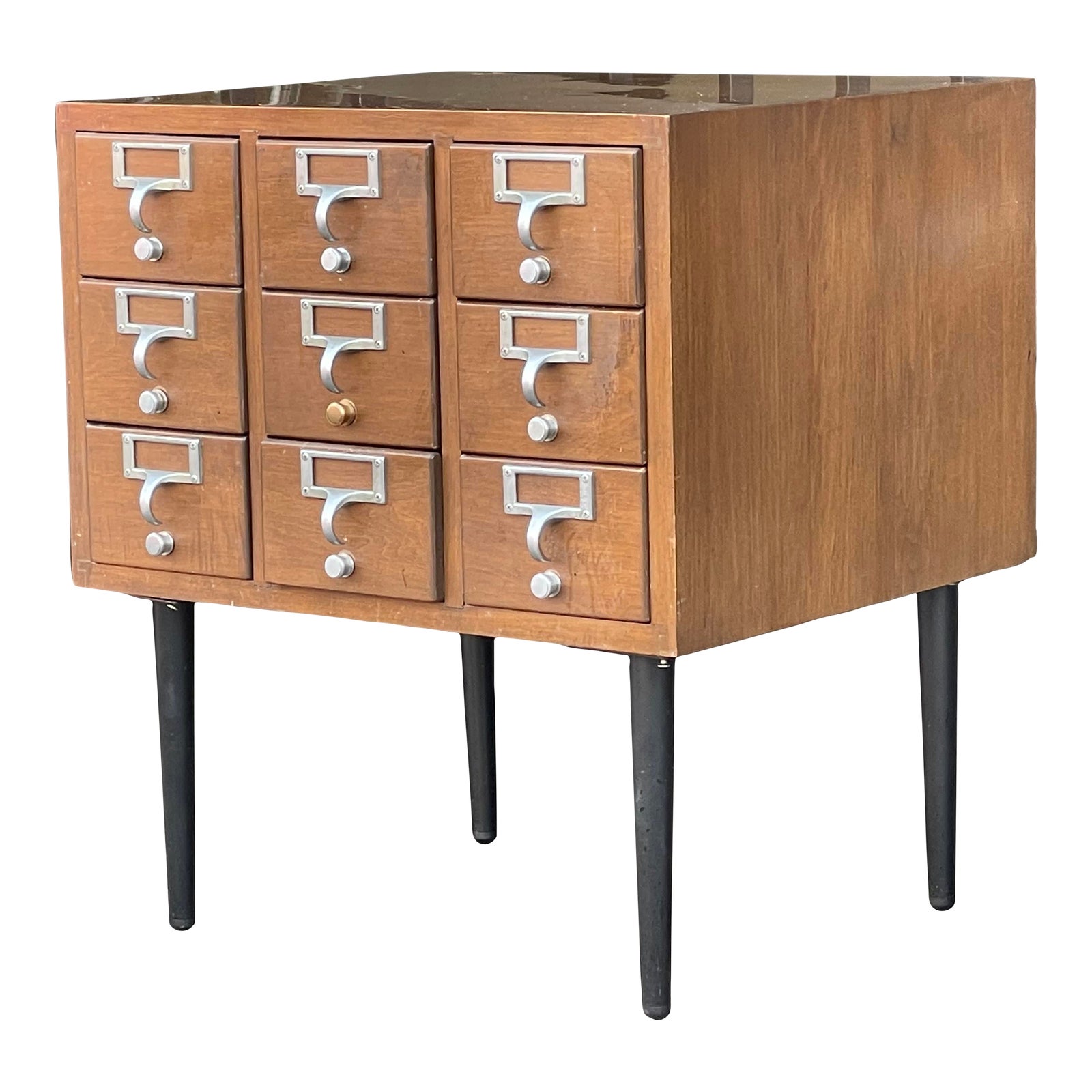 Multi Drawer Vintage Solid Wood & Metal Index Card File Table Chairish