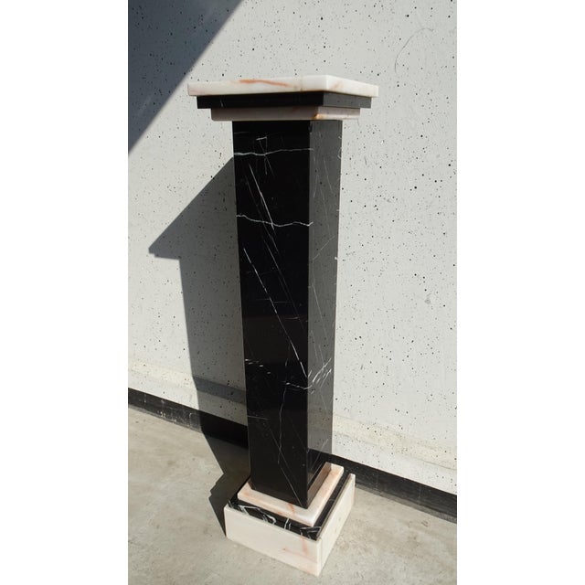 Stone Art Deco Belgian Black Veined Marble and Carrara Marble Column Pied De Stal, 1930s For Sale - Image 7 of 12