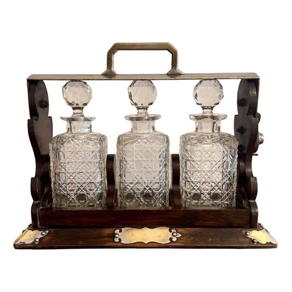 Antique Oak Bottle Tantalus, 1890, Set of 4 For Sale