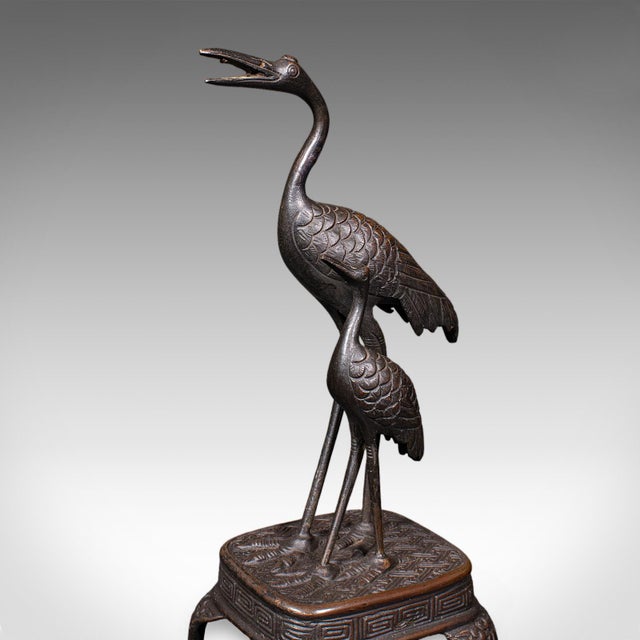 Vintage Okimono Figure, Two Cranes, Japanese, Bronze, Bird Study, Art Deco, 1940 For Sale - Image 6 of 12