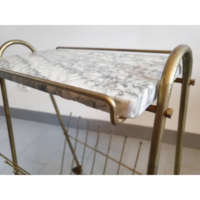 Vintage Brass and Marble Rolling Magazine Rack, 1950s For Sale - Image 10 of 13