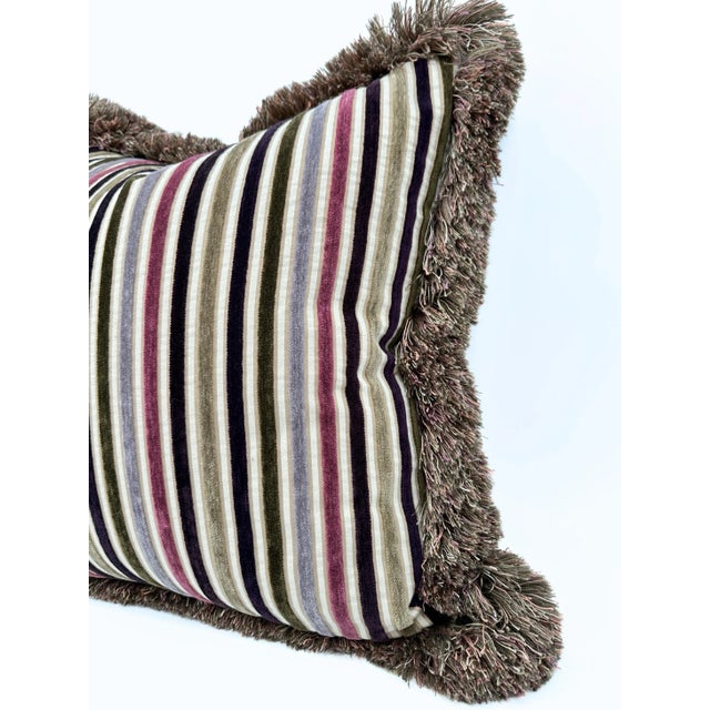 Cut Velvet Multicolor Stripe Lavender Silk Fringe Pillow For Sale - Image 4 of 10