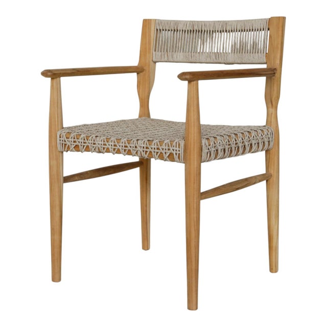Transitional Oakley Armchair Brown Teak Wood Outdoor Dining Chair by Artesia For Sale - Image 3 of 5