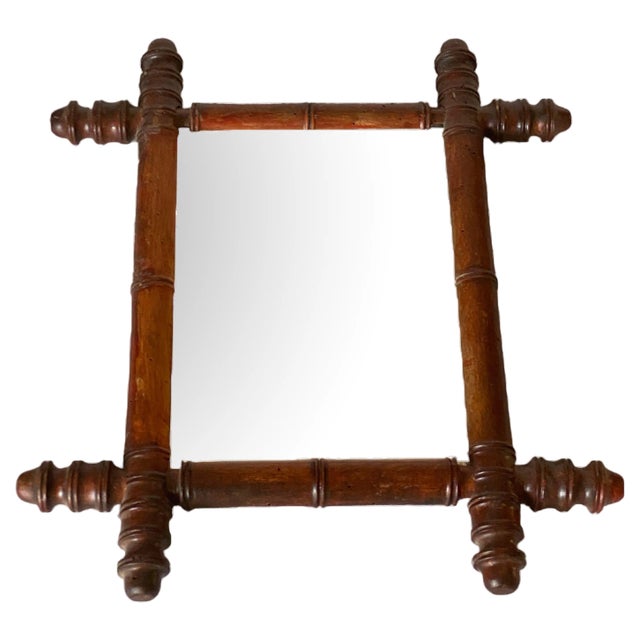 Small Brown Faux Bamboo Mirror, France, 1940s For Sale