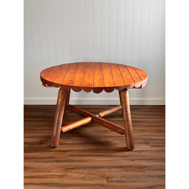 American Antique Rustic Alpine Scalloped Pine Log Dining Table For Sale - Image 3 of 15
