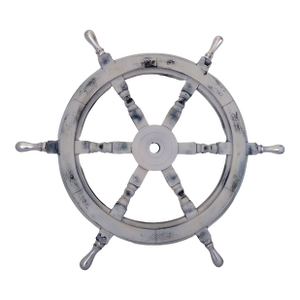 Antique Vintage Nautical Handcrafted White Wooden Ship Wheel With Aluminium Hub & Handle