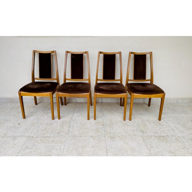 Vintage Wooden and Velvet Dining Chairs from Nathan, 1960s, Set of 4 For Sale - Image 11 of 11