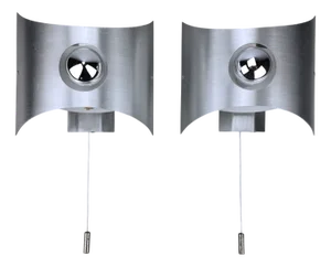 Space Age Wall Lights in Aluminum, 1970s, Set of 2