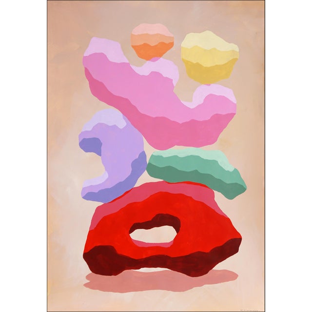 2024, 3d Render Style Painting of "Pop Rocks", Colorful Painting on Watercolor Paper by Ryan Rivadeneyra For Sale