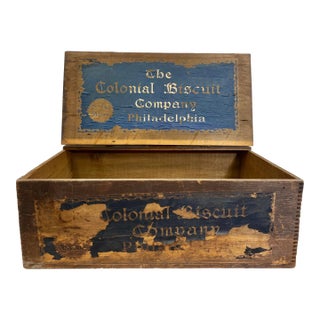 Antique Wooden Colonial Biscuit Company Shipping Crate From Philadelphia - Circa 1900 For Sale