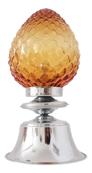 Small Modernist Chromed Metal Amber Glass Pine Cone Table Lamp, 1960s