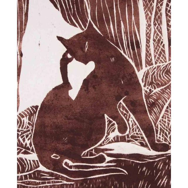 Le Chat is a beautiful original print on wove paper, realized by the French artist Giselle Halff in the mid 20th century....