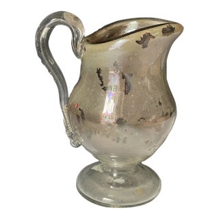 Rare Antique Mercury Glass Pitcher New England / Boston Sandwich Applied Handle For Sale