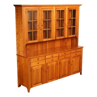 Shaker Shoppe Cherry Stepback Cupboard With Glass Door Hutch For Sale