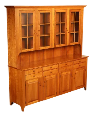 Shaker Shoppe Cherry Stepback Cupboard With Glass Door Hutch