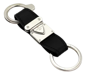 Louis Vuitton Black Leather Silver Metal Buckle Strap 3 Ring Key Holder