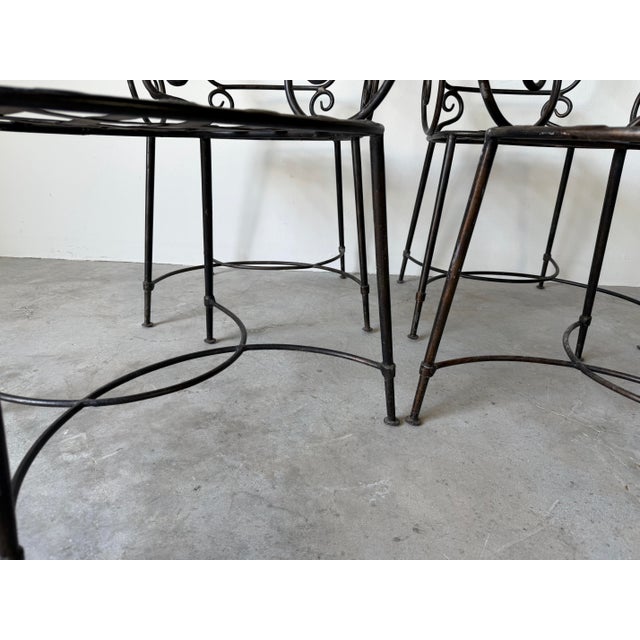 Metal Set of Four Hollywood Regency / Neoclassical Style Wrought Iron Garden Dining Chairs by Arhaus For Sale - Image 7 of 12