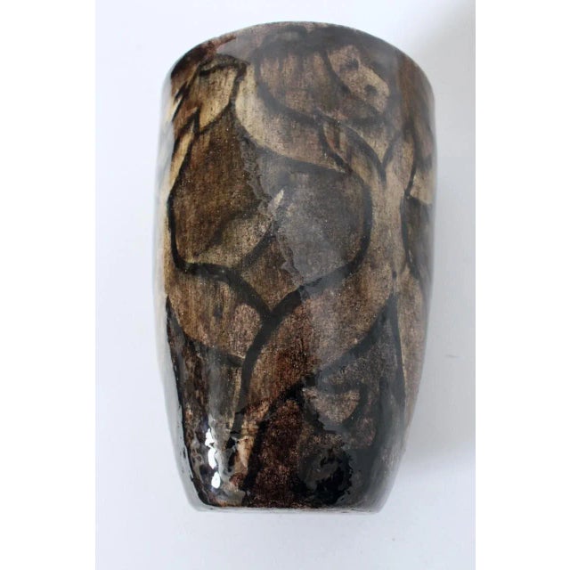 Coffee 1950s Cereste Figurative Glazed Earthen Tone Oblong Art Pottery Vase For Sale - Image 8 of 12