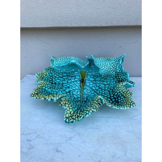 19th Century Large Majolica Cabbage Leaf Platter U&c Sarreguemines For Sale - Image 9 of 9