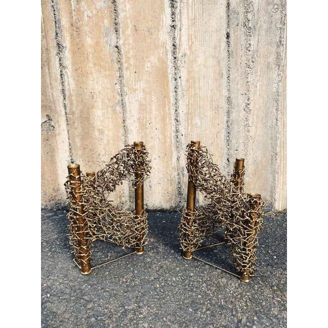Mid 20th Century Brutalist Style Metal Candlesticks - a Pair For Sale - Image 9 of 10