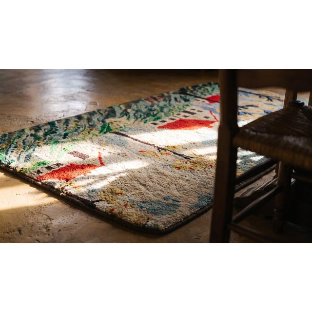 Charming and Sweet Folk Art Farm and Cabin Design Antique American Hooked Rug For Sale - Image 12 of 14