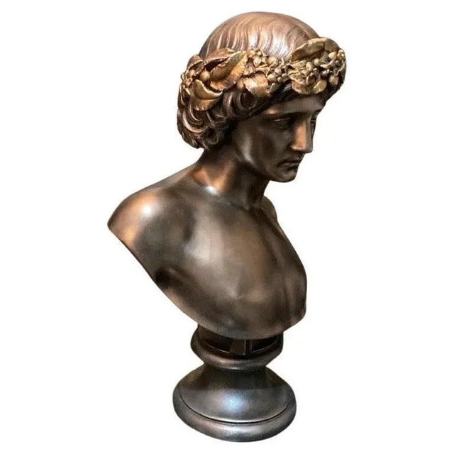 Bronze Antinous with Worn Guilt Bacchus Wreath For Sale - Image 5 of 7
