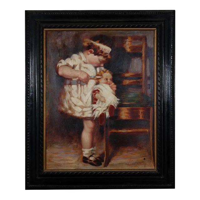 Unknown, Child and Doll, Oil Painting on Canvas, Early 20th Century For Sale