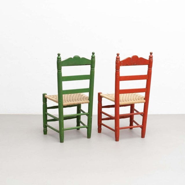 Wood Rustic Traditional Hand Painted Wood Chairs, 1940s, Set of 2 For Sale - Image 7 of 18