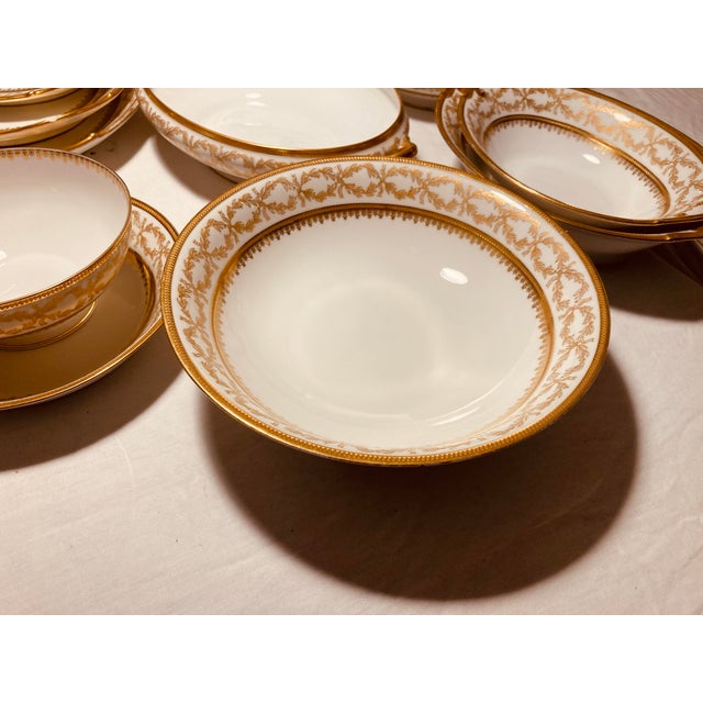 Limoges, France Rare Vintage Large Set of Limoges C. H. Field Havilland Porcelain Dinnerware Set Blanc De Chine With Gold Gilt Triple Borders For Sale - Image 4 of 12