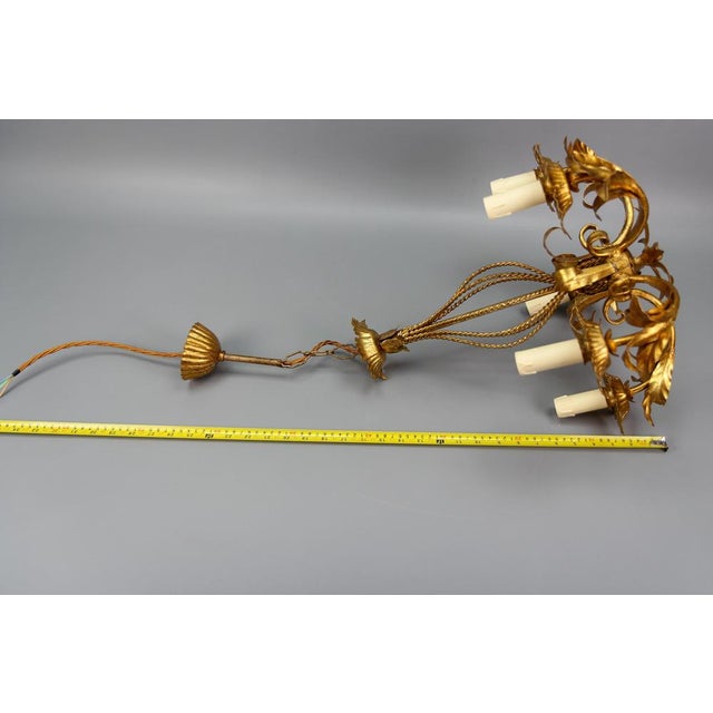 Italian Hollywood Regency Style Five-Light Chandelier in Gilt Metal, 1970s For Sale - Image 18 of 18