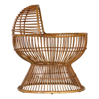 Vintage Rattan and Bamboo Cradle, 1970s For Sale