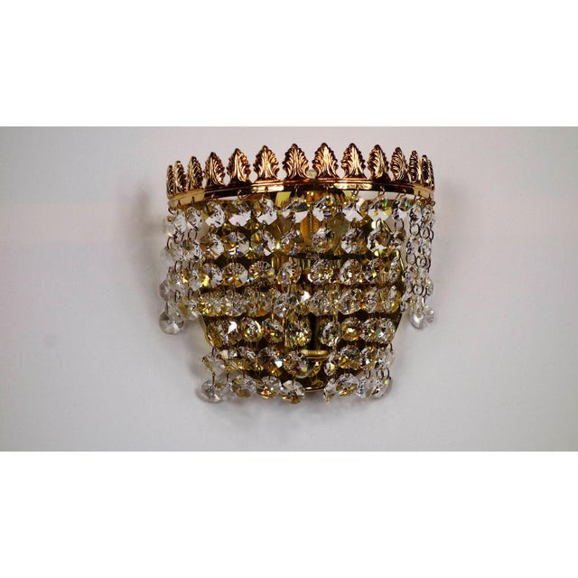 24K Brass Lead Crystal Wall Lamps from Palwa, 1960s, Set of 2 For Sale - Image 4 of 8