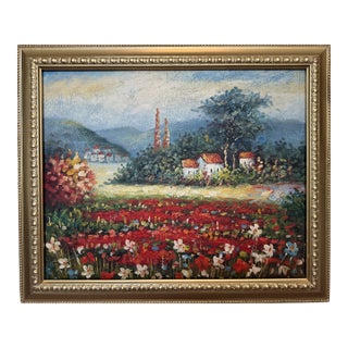 Vintage Impressionist Landscape Oil Painting Floral Meadow Countryside Scene For Sale