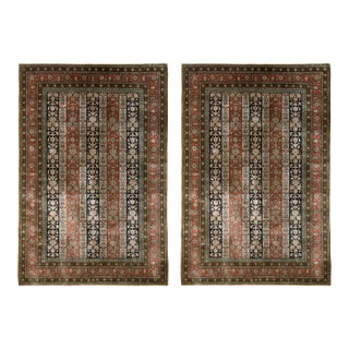 1950s Vintage Persian Qum Rug Pair in Silk With Floral Patterns - by Rug & Kilim For Sale