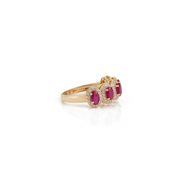 Ruby Red 14k Gold Vintage Inspired 1.5ct Ruby & Diamond Halo Wedding Band Ring Size 6.5 For Sale - Image 8 of 17