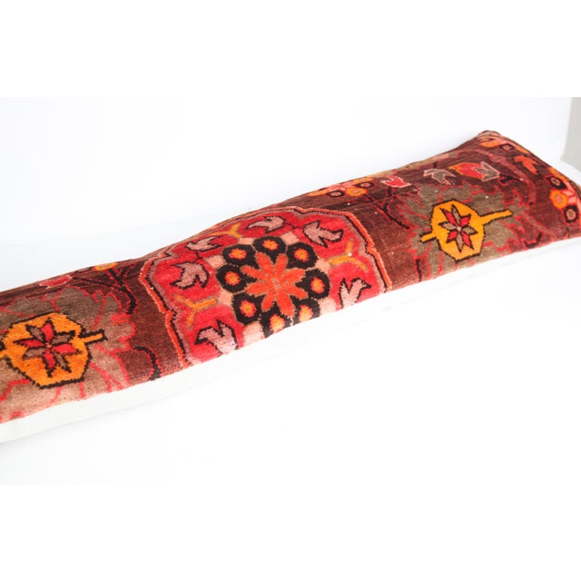 Orange Handwoven Tribal Rug Decorative Lumbar Pillow - Rustic Bohemian Vintage Rug Pillow Cover -16'' X 53'' For Sale - Image 8 of 9
