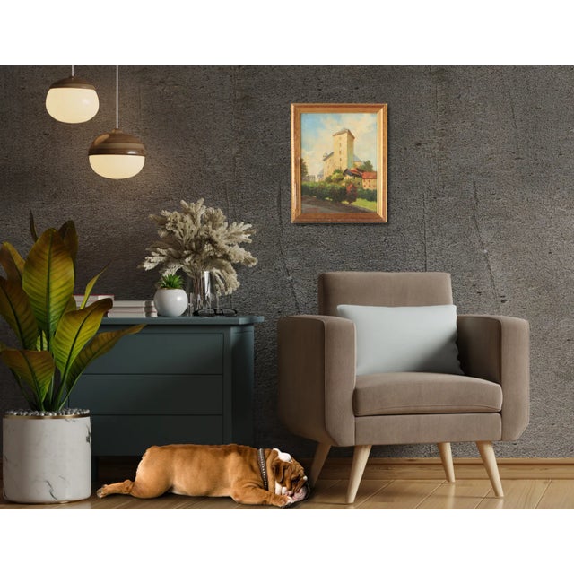 French 1935 French Chateau Painting For Sale - Image 3 of 3