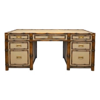 1992 Rare Ralph Lauren Canvas & Faux Bamboo Brass Campaign Writing Desk For Sale