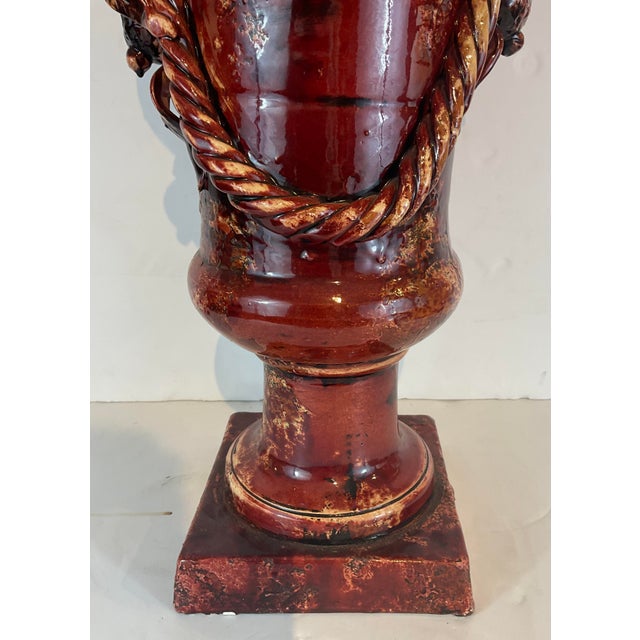 Large Italian Red Glaze Pedestal Urn For Sale - Image 4 of 5