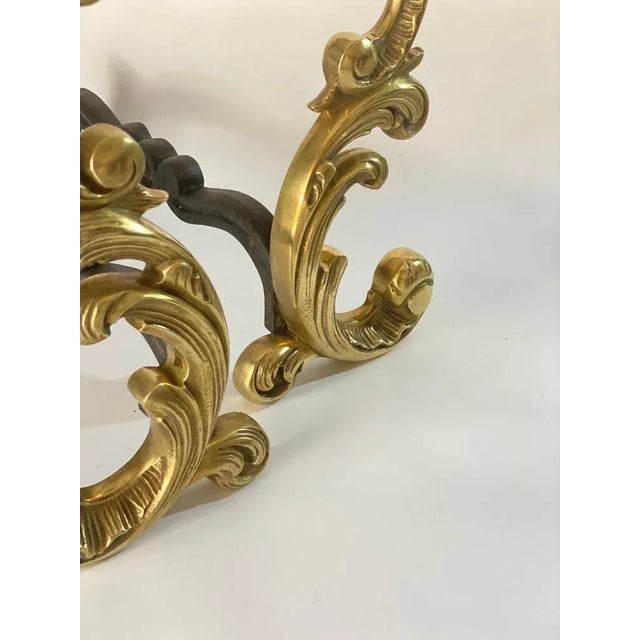 Black 19th Century Black and Gold Color Steel and Bronze Andirons, France For Sale - Image 8 of 10