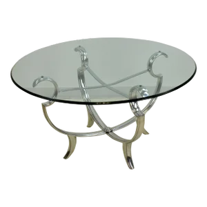 1970s Hollywood Regency Chrome Base and Beveled Glass Coffee Table