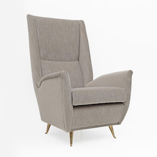 1950s Mid-Century Modern Velvet High Back Armchairs attributed to Gio Ponti for ISA Bergamo, 1950s, Set of 2 For Sale - Image 5 of 10