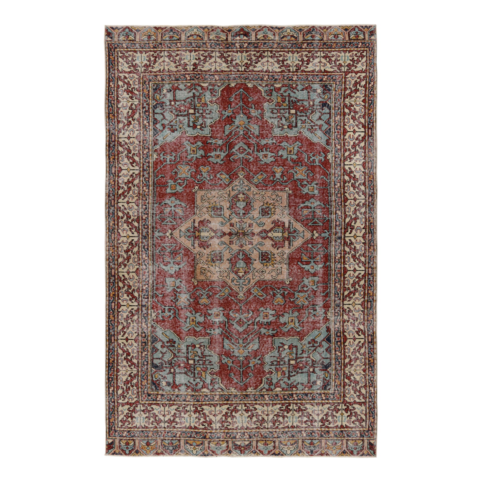 Vintage Turkish Distressed Rug in Colorful Geometric Patterns, From Rug ...
