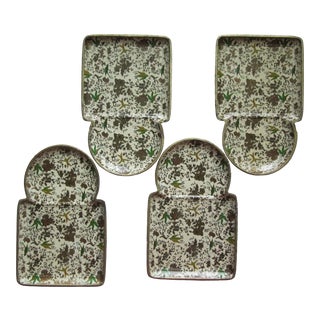 Vintage Paper Mache Trays With Gold Flowers and Green Birds For Sale