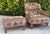 Exceptional vintage lounge chair and matching ottoman with a beautifully exaggerated barrel silhouette, deep button...