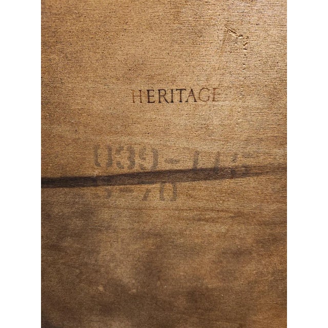 Wood 1950s Vintage Heritage / Heritage-Henredon Oval Parquet Coffee Table - Walnut Veneer, Stretcher Base For Sale - Image 7 of 7