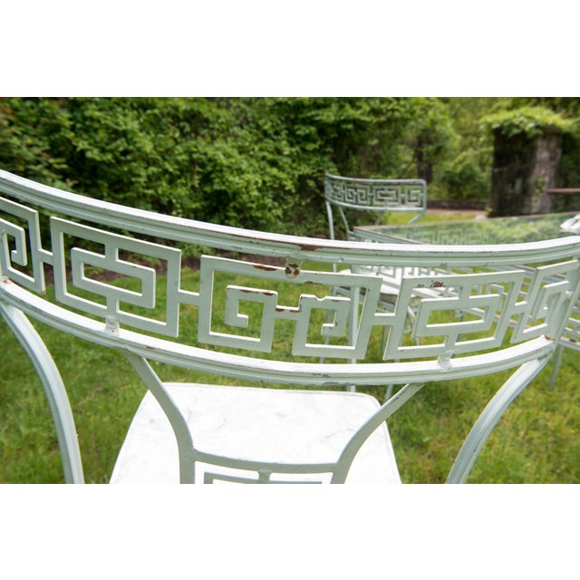 1940s Salterini Greek Key Wrought Iron Dining Set in Aqua Finish, Attributed, 5 Pieces For Sale - Image 4 of 13